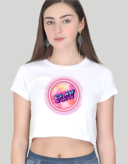 Women Crop Top - Baby White Slay