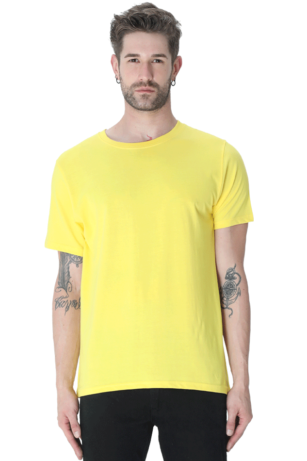 Men Classic Cotton Plain T-shirt Butter Yellow