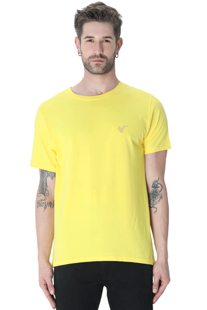 Men Classic Cotton Plain T-shirt Butter Yellow