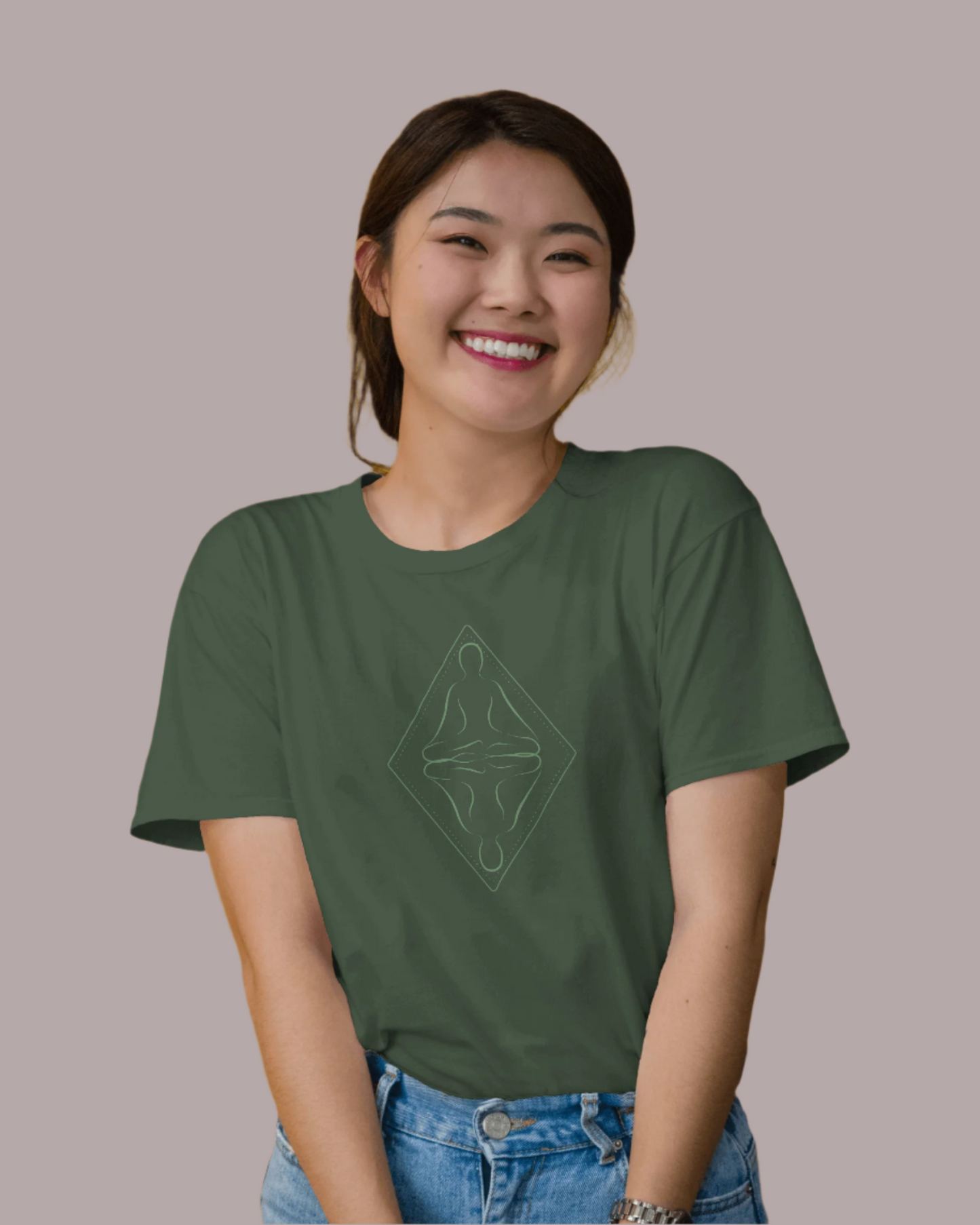 Women Classic Printed T-shirt Olive Green