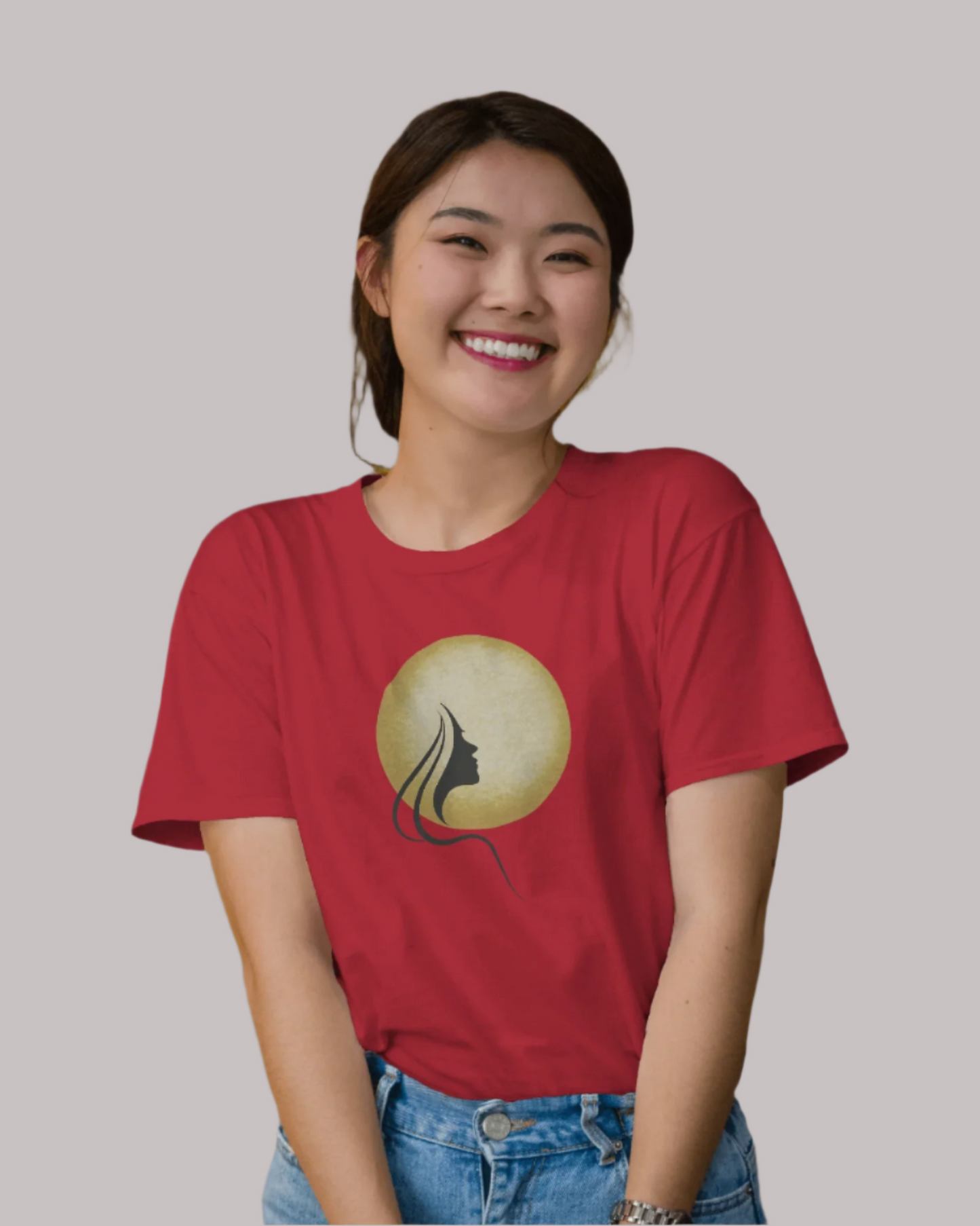 Women Classic Red Printed T-shirt